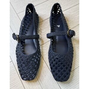 Cushionaire Weston Hand Woven NWOT Mary Jane Navy Ballet Flats W Buckle 9 Boho